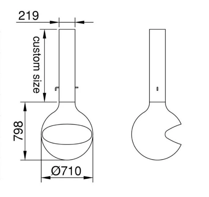 Wood Burning Steel Stove Suspended Wood Fired or Bioethanol Fireplace