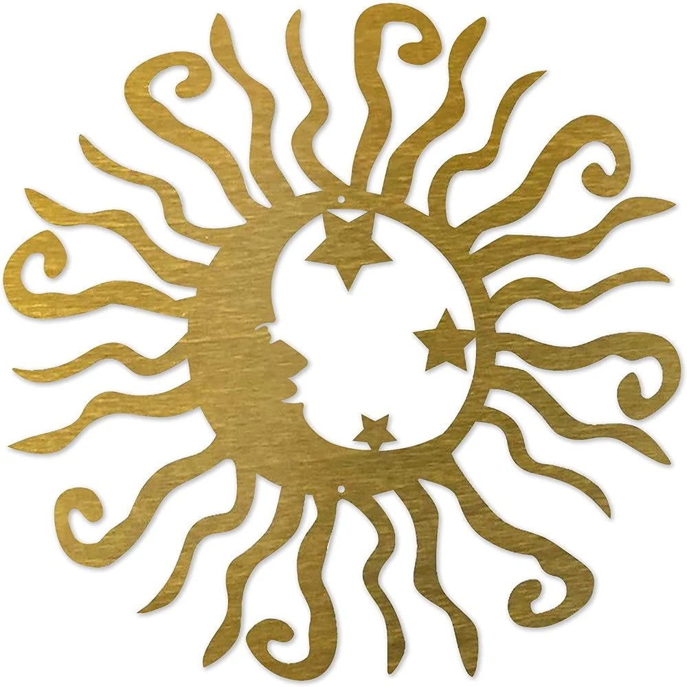 Gold Wacky Solar Moon Stars Wall Art Indoor Outdoor Decoration Vivid Celestial Sun Moon Star Wall Decor for Garden Patio Porch Home Living Room Bedroom