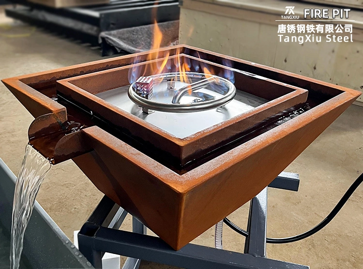 Garden Backyard Pool Decoration Gas Fire Pit Corrosion Resistant Weathering Steel Corten Steel Gas Water Fire Pit