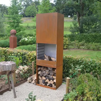 Outdoor-Hinterhof-Gartenheizung, holzbefeuerter Cortenstahl-Holzkamin